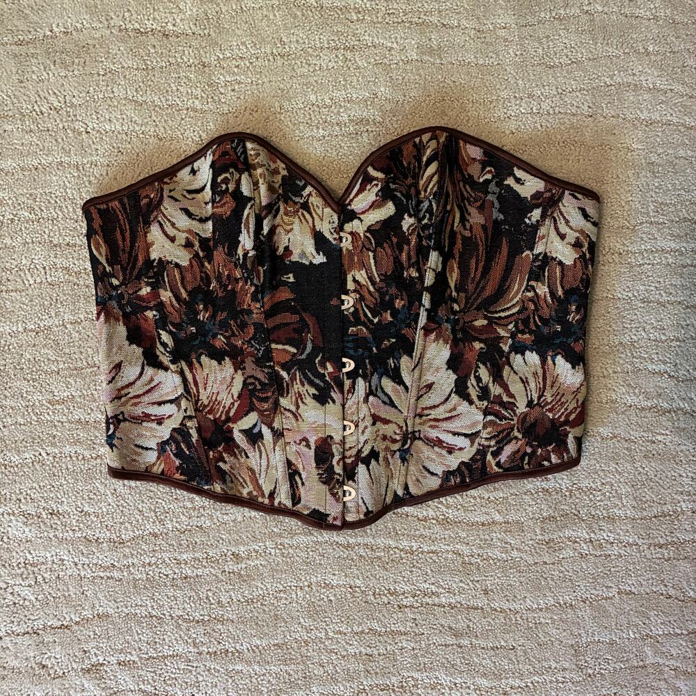 Womens 2XL Floral Tapestry Lace Up Corset Renaissance Ren Fair Fairycore Regal
